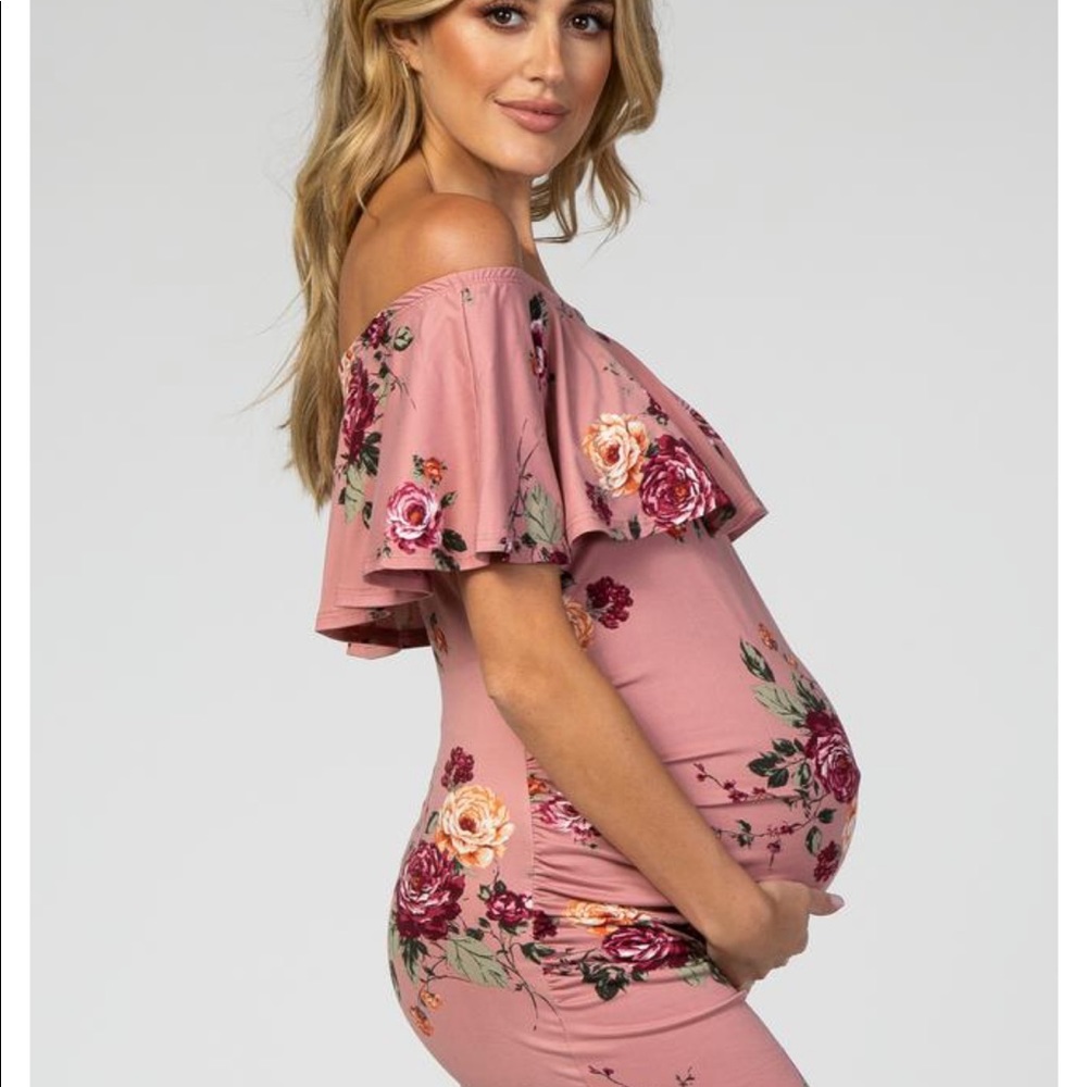 PINKBLUSH MATERNITY MAUVE FLORAL FITTED DRESS